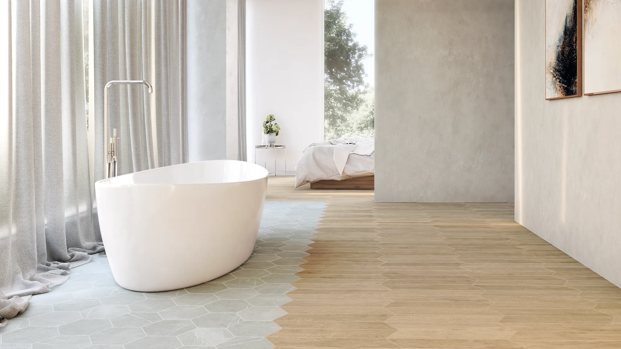 Luxury tile showroom interior displaying premium porcelain and ceramic collections